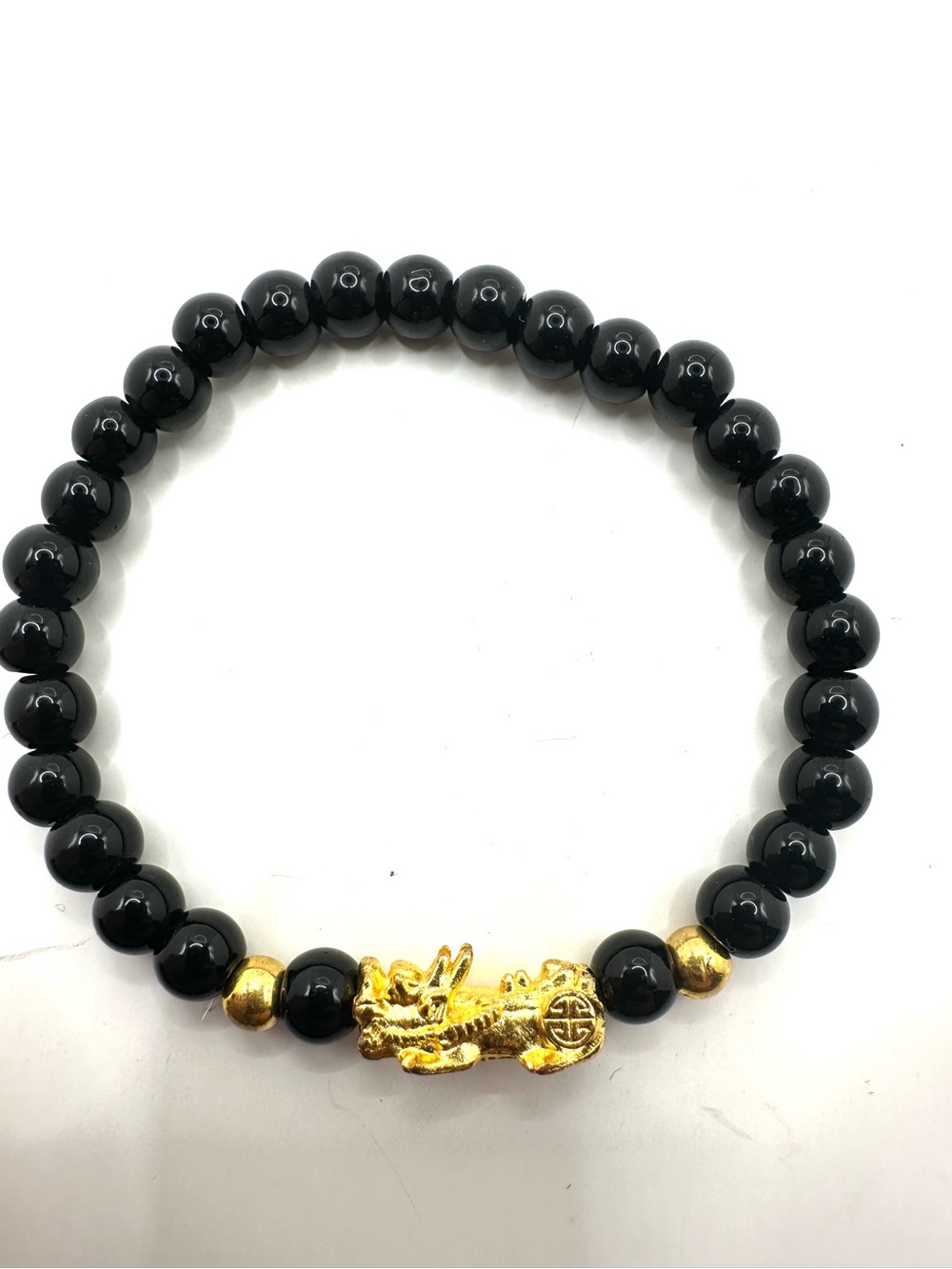 Fashion: Black Beaded Bracelet with Gold Dragon Accent